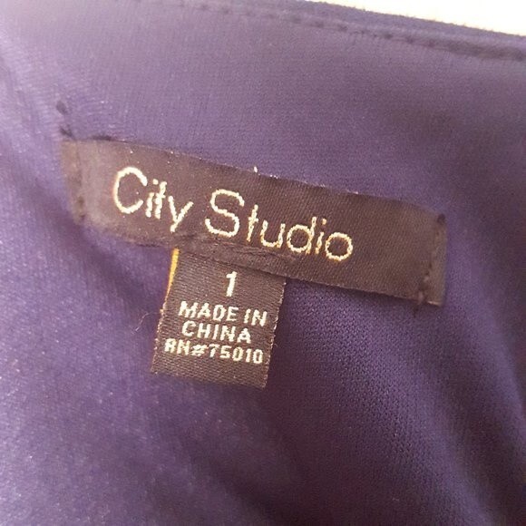 City Studio Navy Blue Deep V Neck Dress - Picture 2 of 8